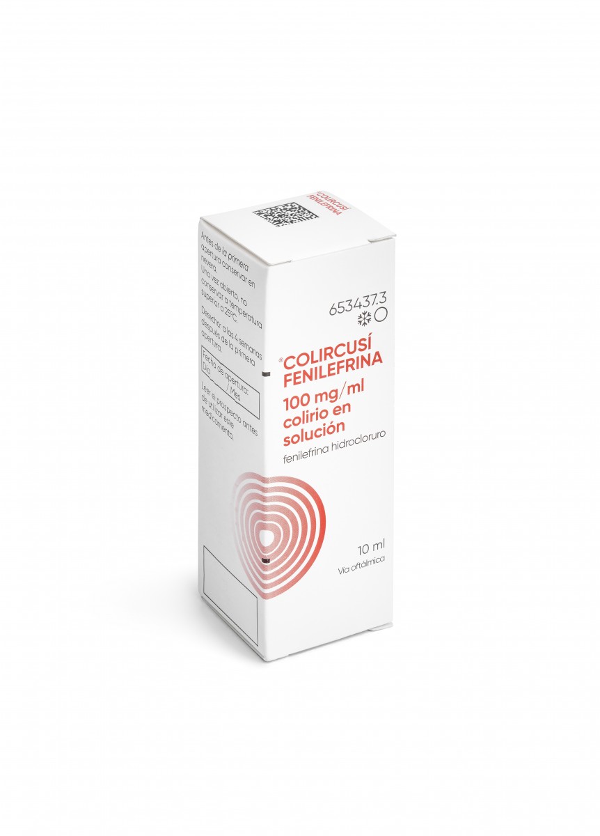 COLIRCUSI FENILEFRINA 100 mg/ml colirio en solución, 1 frasco de 10 ml fotografía del envase.