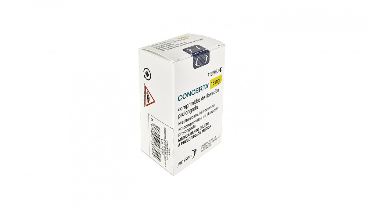 CONCERTA 18 mg COMPRIMIDOS DE LIBERACION PROLONGADA, 30 comprimidos fotografía del envase.