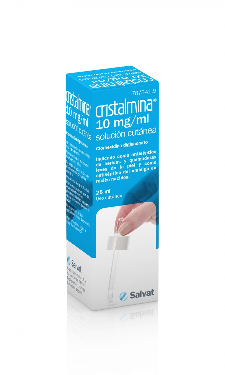 CRISTALMINA 10 mg/ml SOLUCION CUTANEA, 1 frasco de 25 ml fotografía del envase.