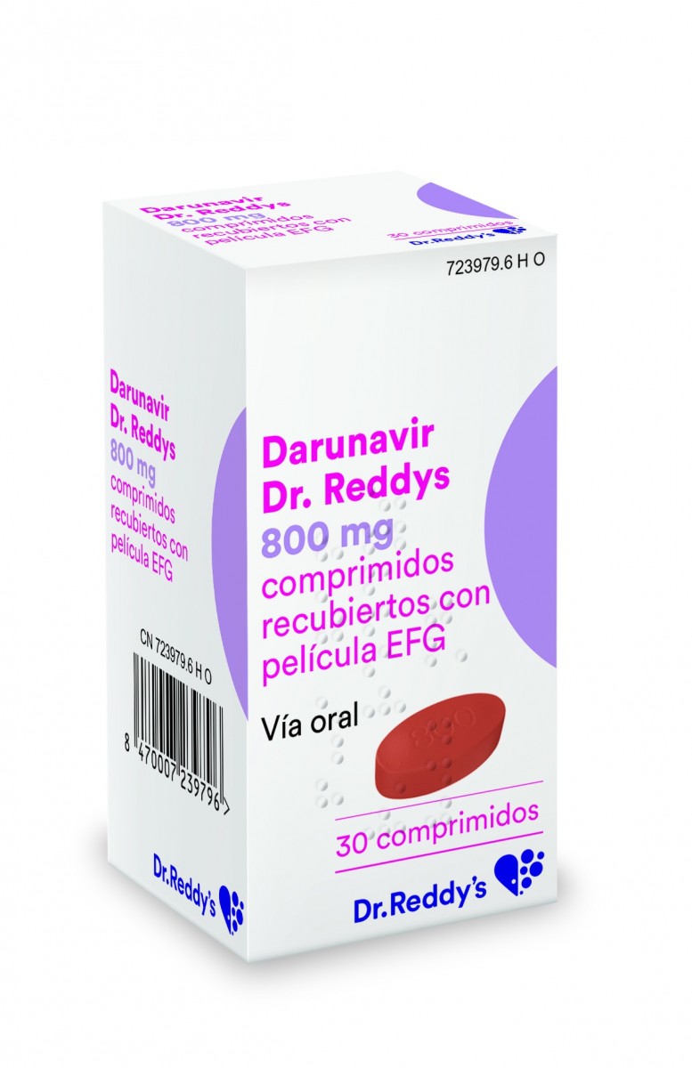 DARUNAVIR DR. REDDYS 800 MG COMPRIMIDOS RECUBIERTOS CON PELICULA EFG, 30 comprimidos fotografía del envase.