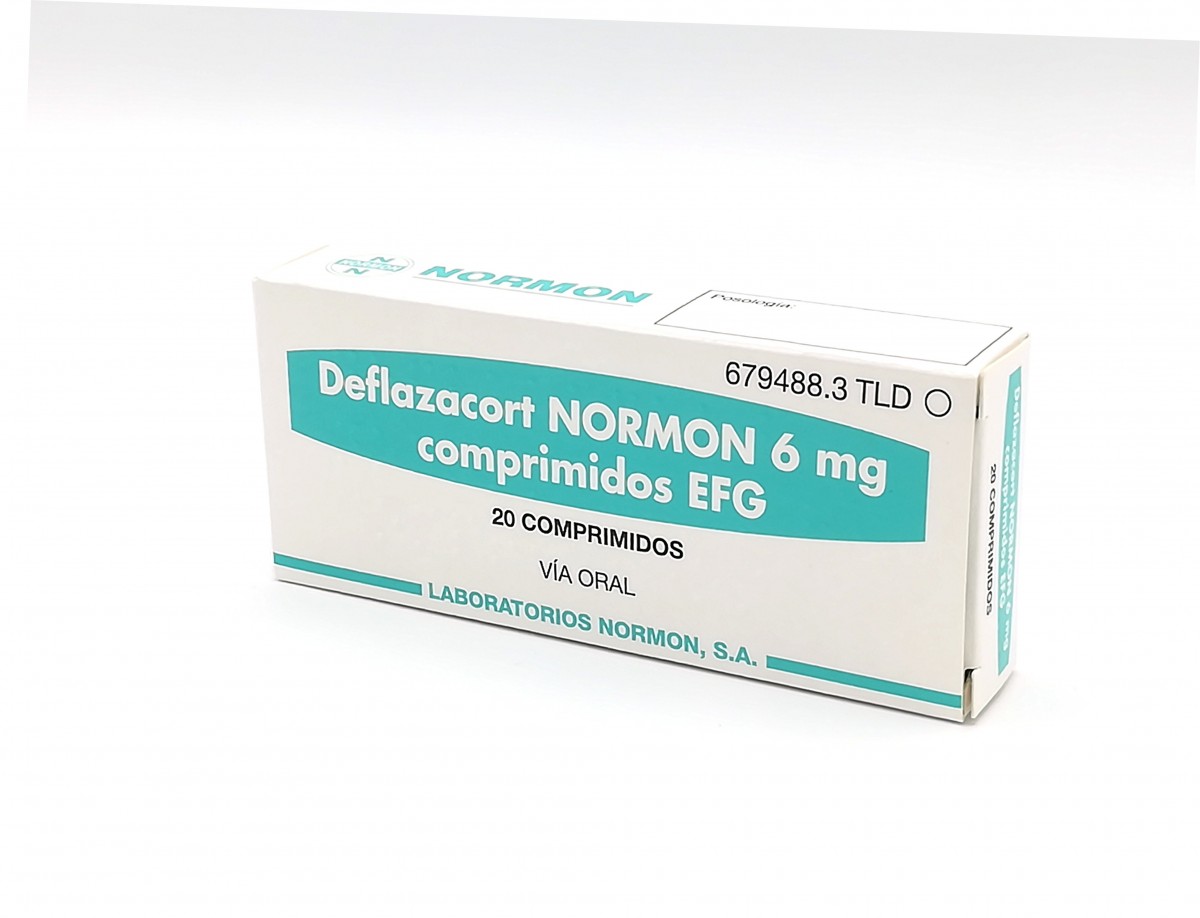 DEFLAZACORT NORMON 6 mg COMPRIMIDOS EFG, 20 comprimidos fotografía del envase.