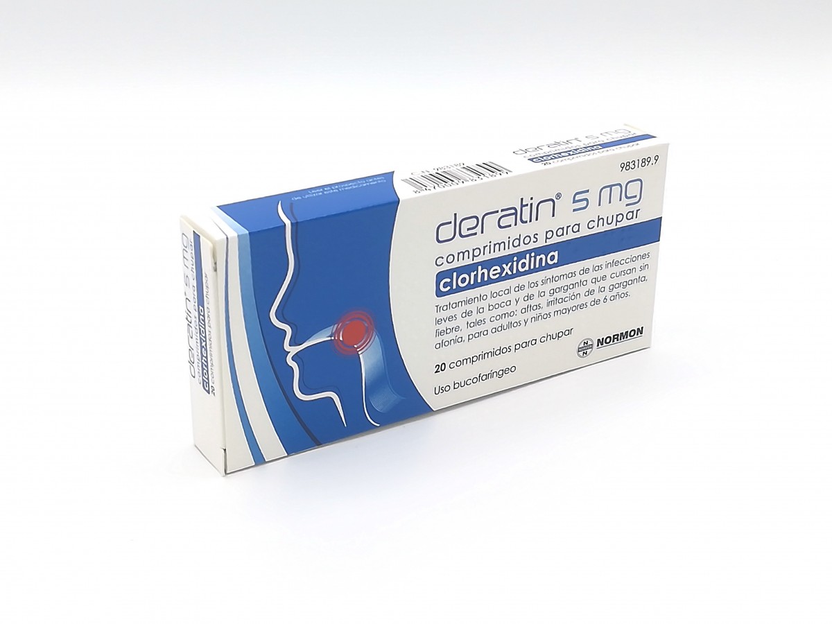 DERATIN 5 mg  COMPRIMIDOS PARA CHUPAR , 20 comprimidos fotografía del envase.