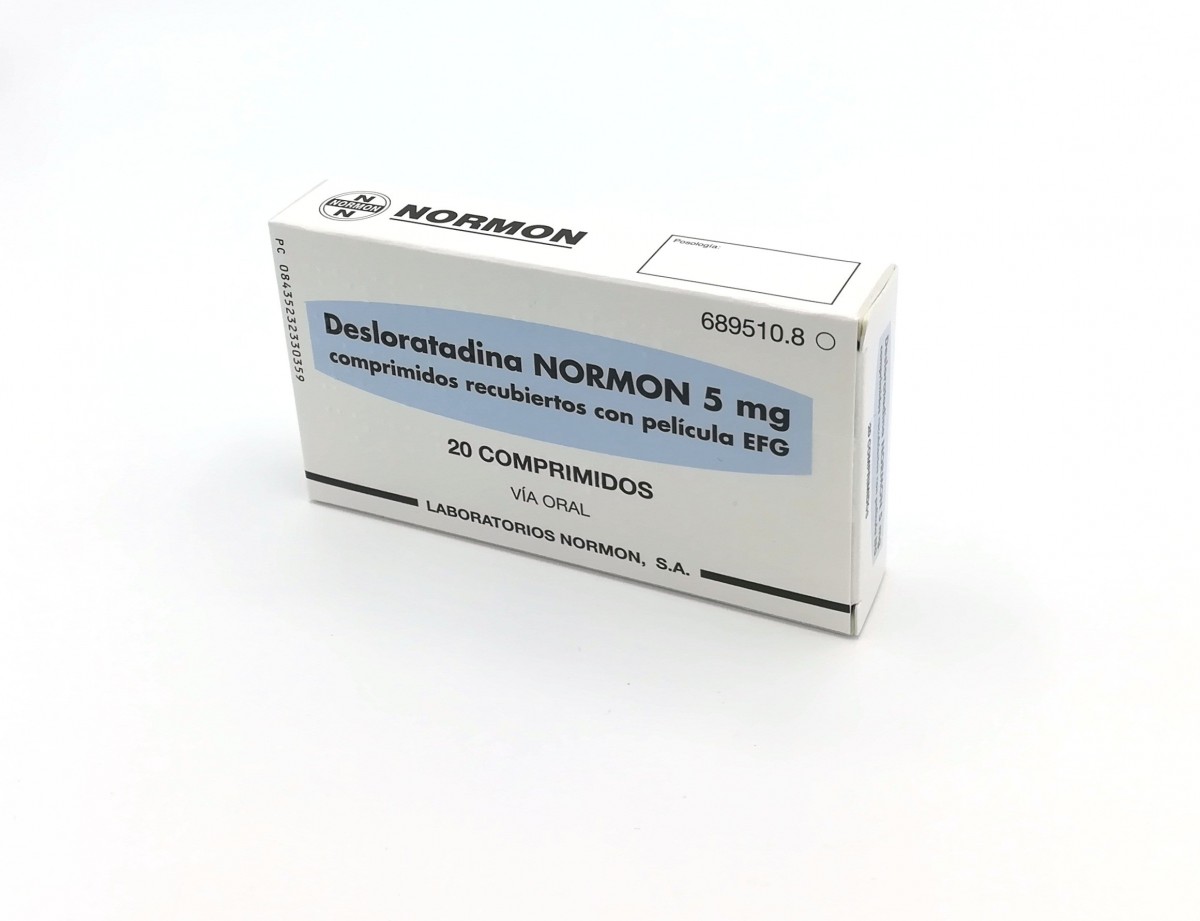 DESLORATADINA NORMON 5 mg COMPRIMIDOS RECUBIERTOS CON PELICULA EFG, 20 comprimidos fotografía del envase.