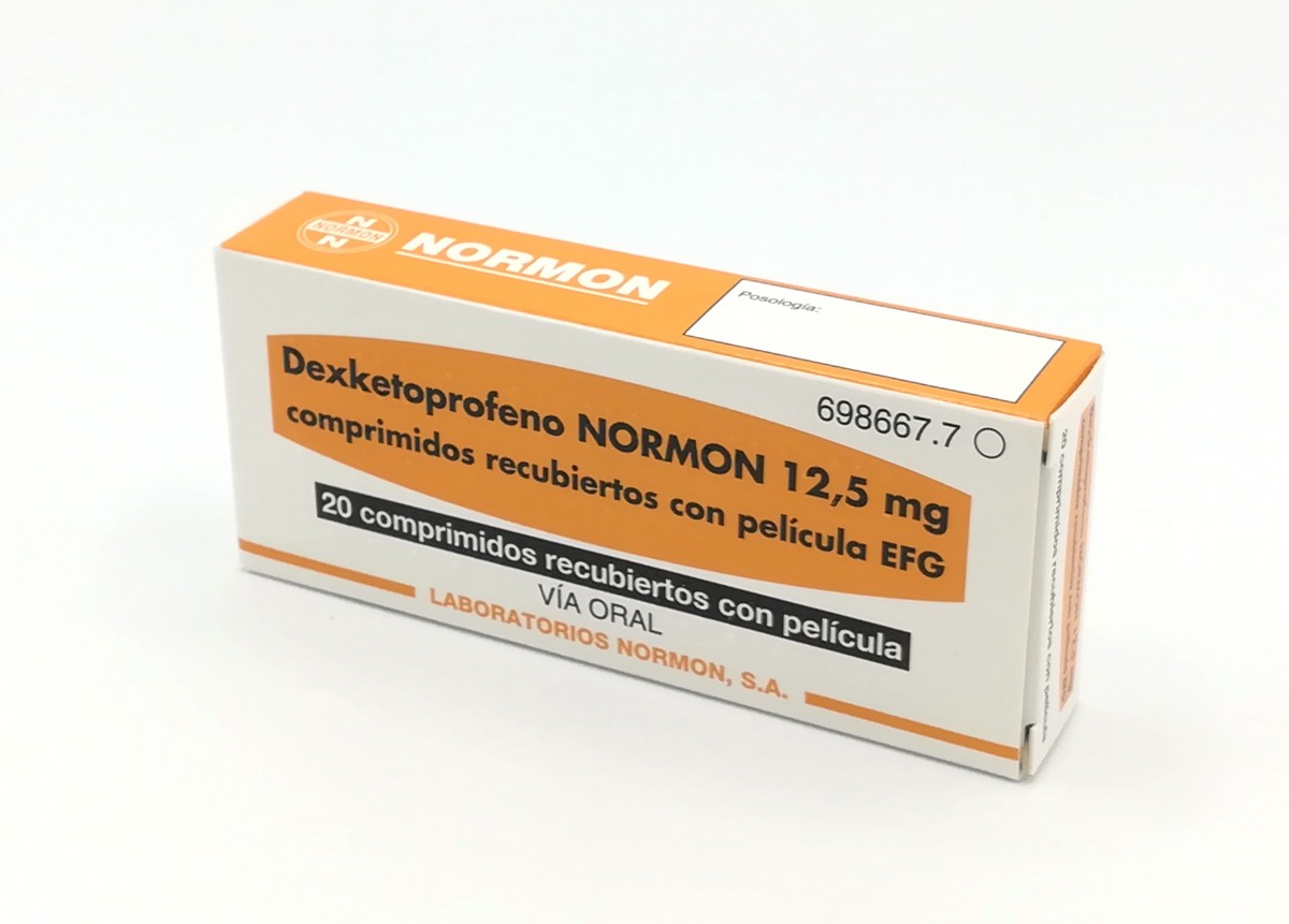 DEXKETOPROFENO NORMON 12,5 MG COMPRIMIDOS RECUBIERTOS CON PELICULA EFG , 20 comprimidos fotografía del envase.