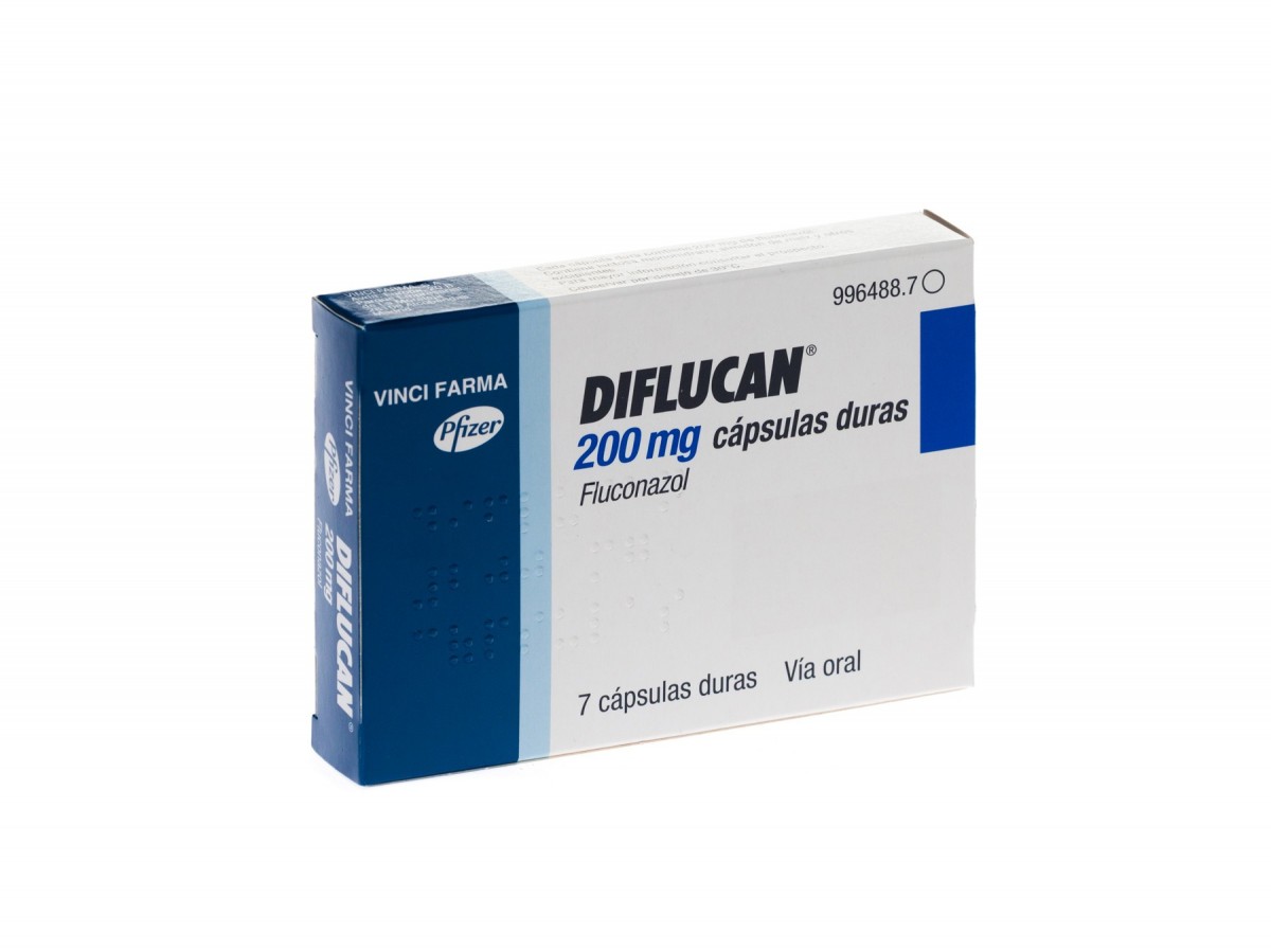 DIFLUCAN  200 mg CAPSULAS DURAS , 100 cápsulas fotografía del envase.