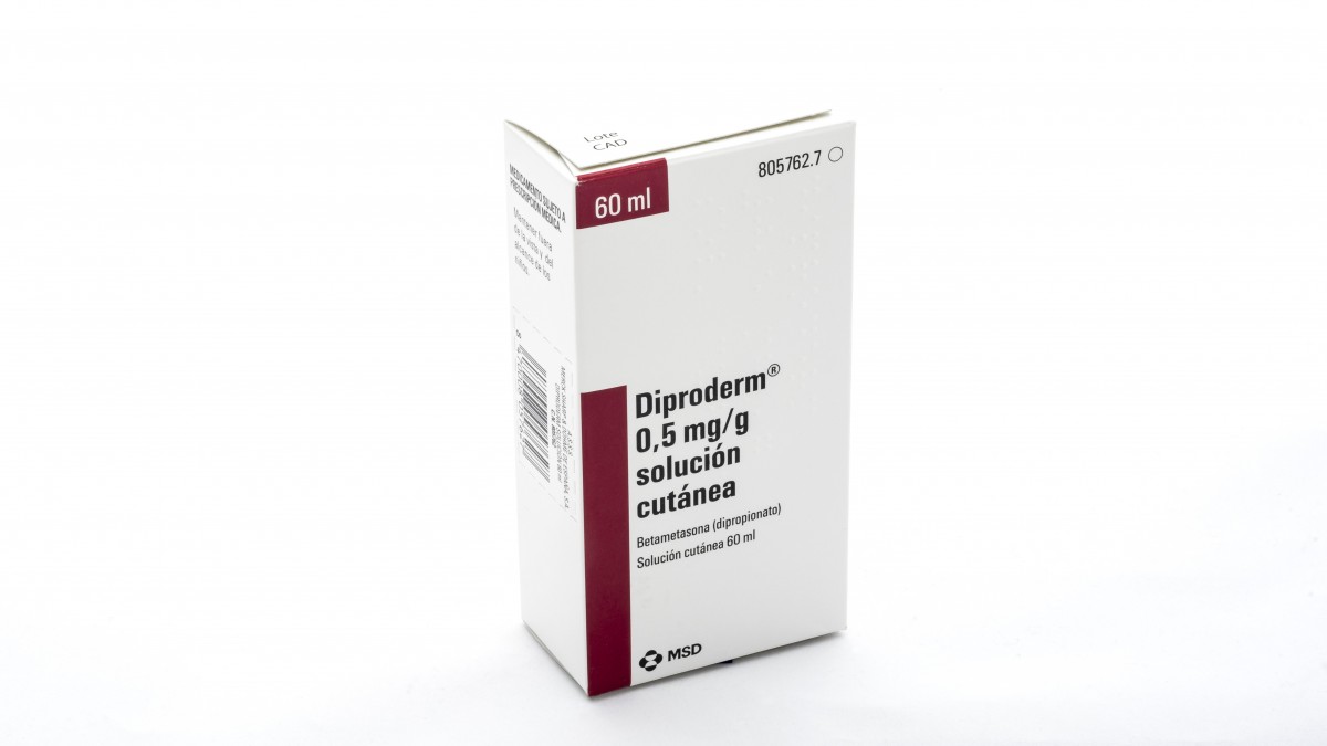 DIPRODERM 0,5 mg/g SOLUCION CUTANEA , 1 frasco de 60 ml fotografía del envase.