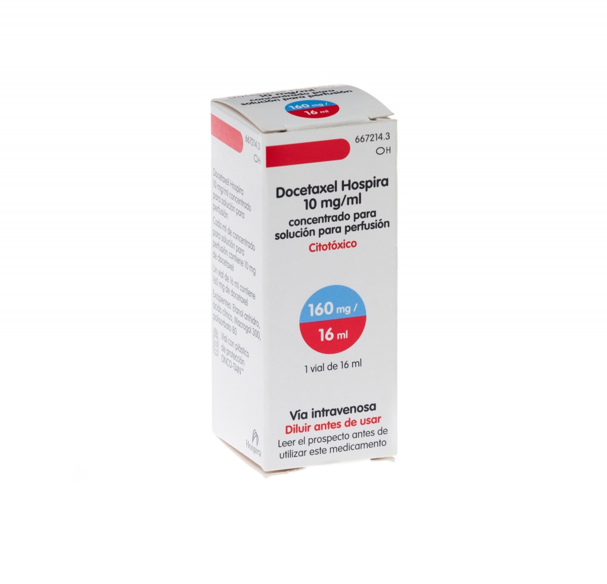 DOCETAXEL HOSPIRA 10 mg/ml CONCENTRADO PARA SOLUCION PARA PERFUSION, 1 vial de 8 ml fotografía del envase.