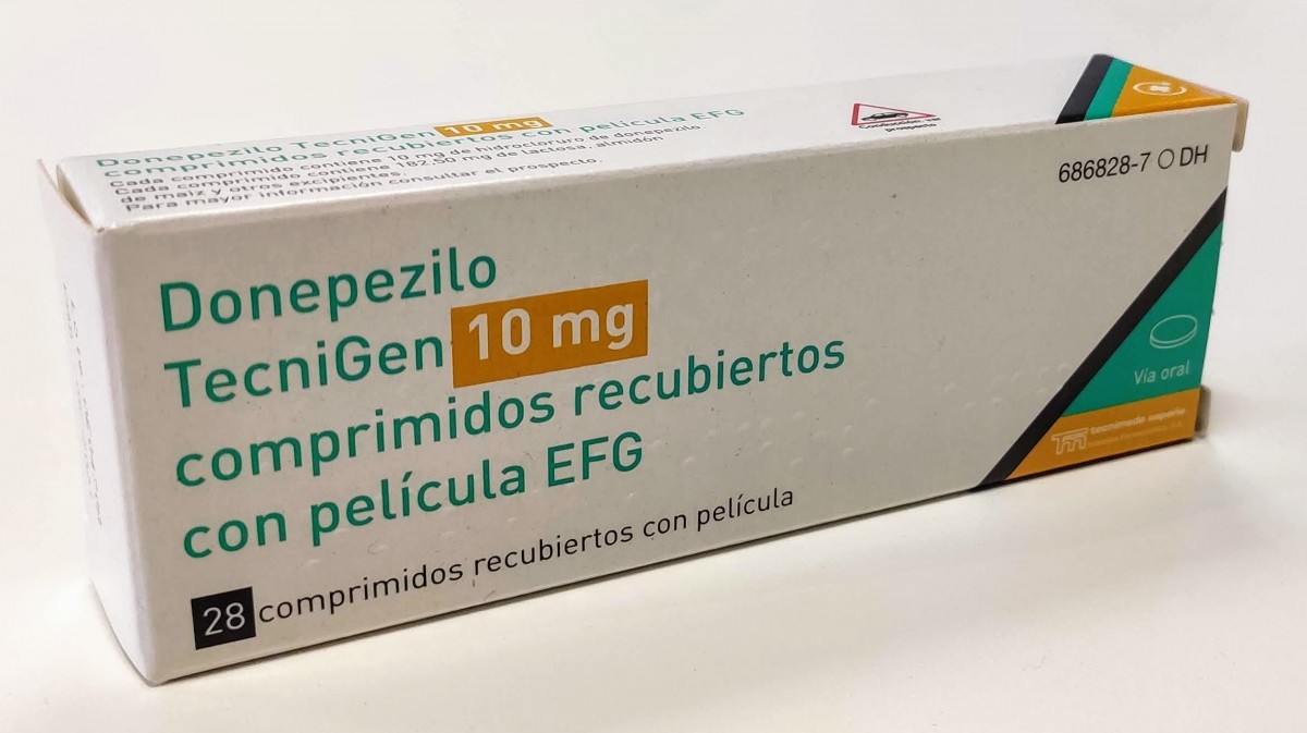 DONEPEZILO TECNIGEN 10 mg COMPRIMIDOS RECUBIERTOS CON PELICULA EFG, 28 comprimidos fotografía del envase.