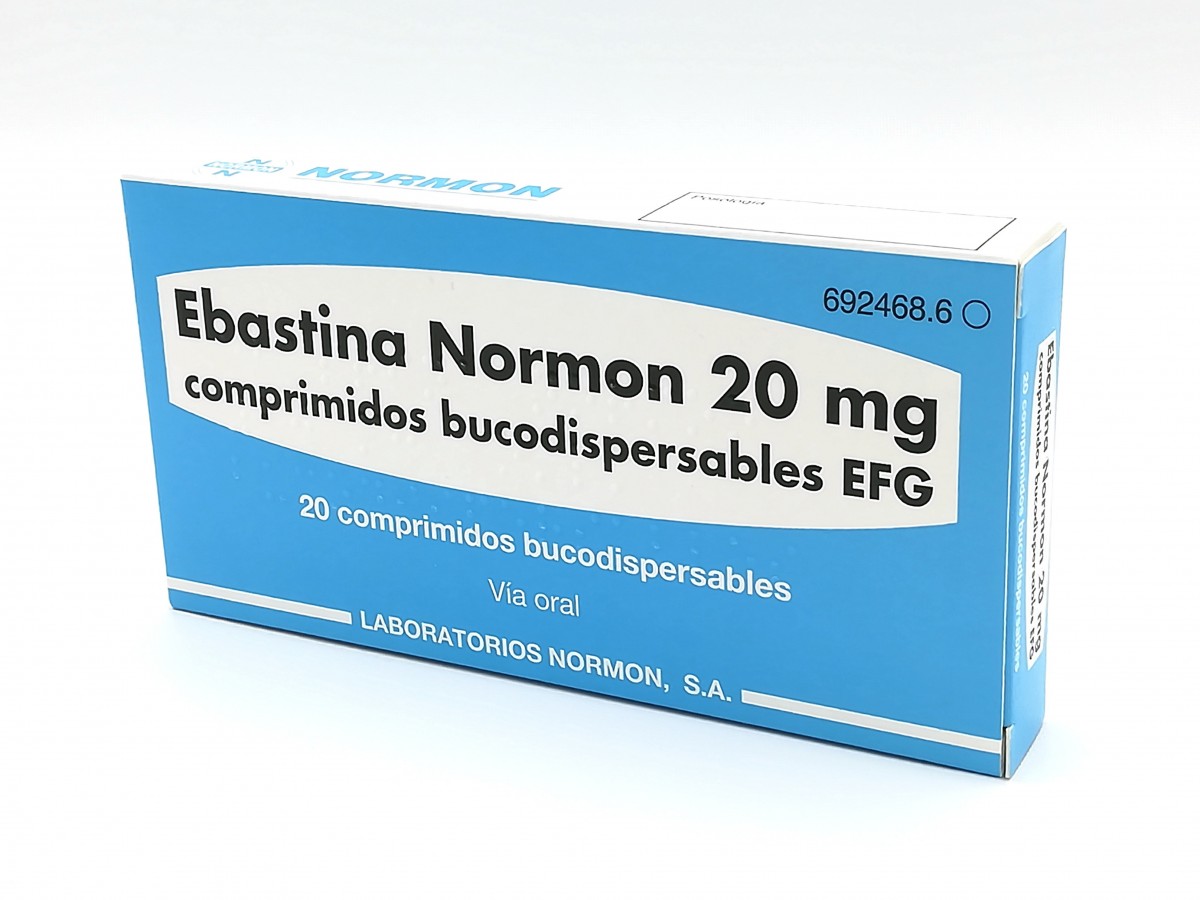 EBASTINA NORMON 20 MG COMPRIMIDOS BUCODISPERSABLES EFG, 20 comprimidos fotografía del envase.
