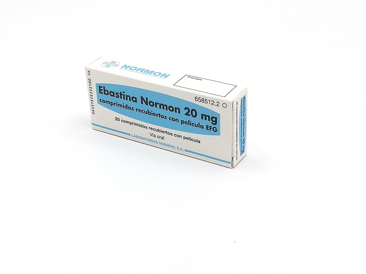 EBASTINA NORMON 20 mg COMPRIMIDOS RECUBIERTOS CON PELICULA EFG, 20 comprimidos fotografía del envase.