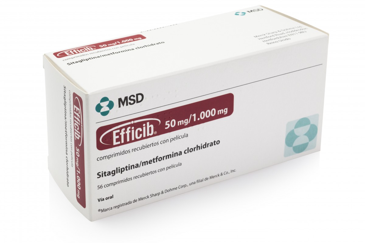 EFFICIB 50 mg/1000 mg COMPRIMIDOS RECUBIERTOS CON PELICULA, 56 comprimidos fotografía del envase.