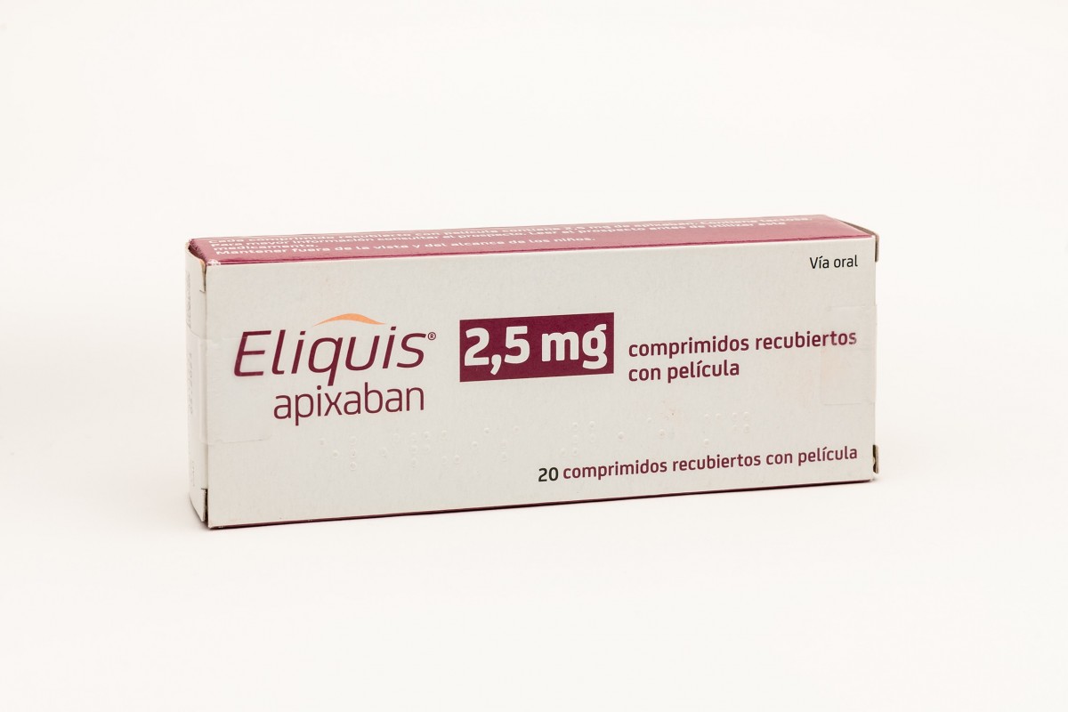 ELIQUIS 2,5 MG COMPRIMIDOS RECUBIERTOS CON PELICULA, 20 comprimidos fotografía del envase.
