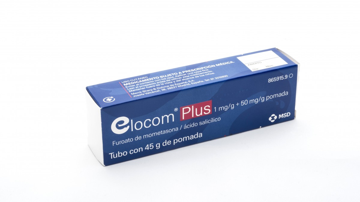 ELOCOM PLUS 1 mg/g + 50 mg/g POMADA, 1 tubo de 45 g fotografía del envase.