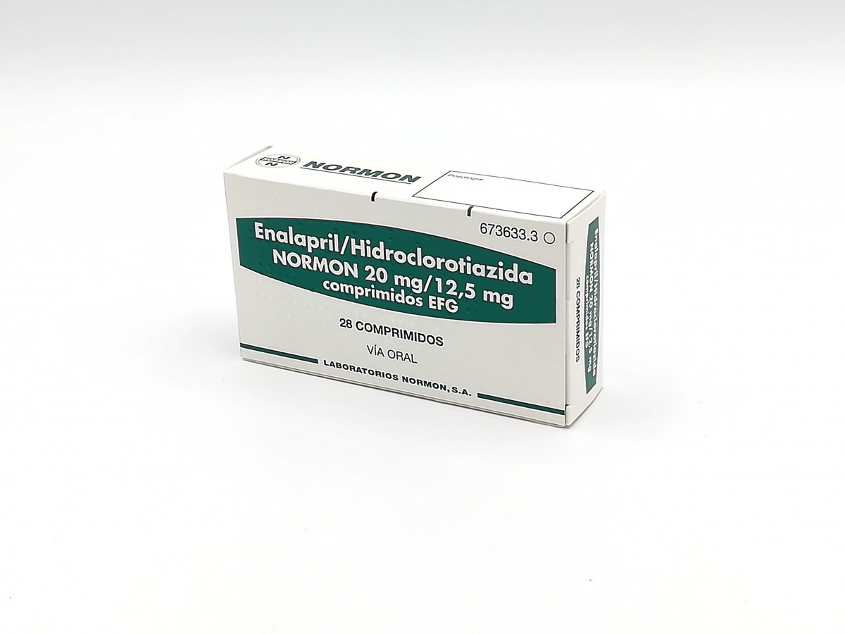 ENALAPRIL/HIDROCLOROTIAZIDA NORMON 20 mg/12,5 mg COMPRIMIDOS EFG, 30 comprimidos fotografía del envase.