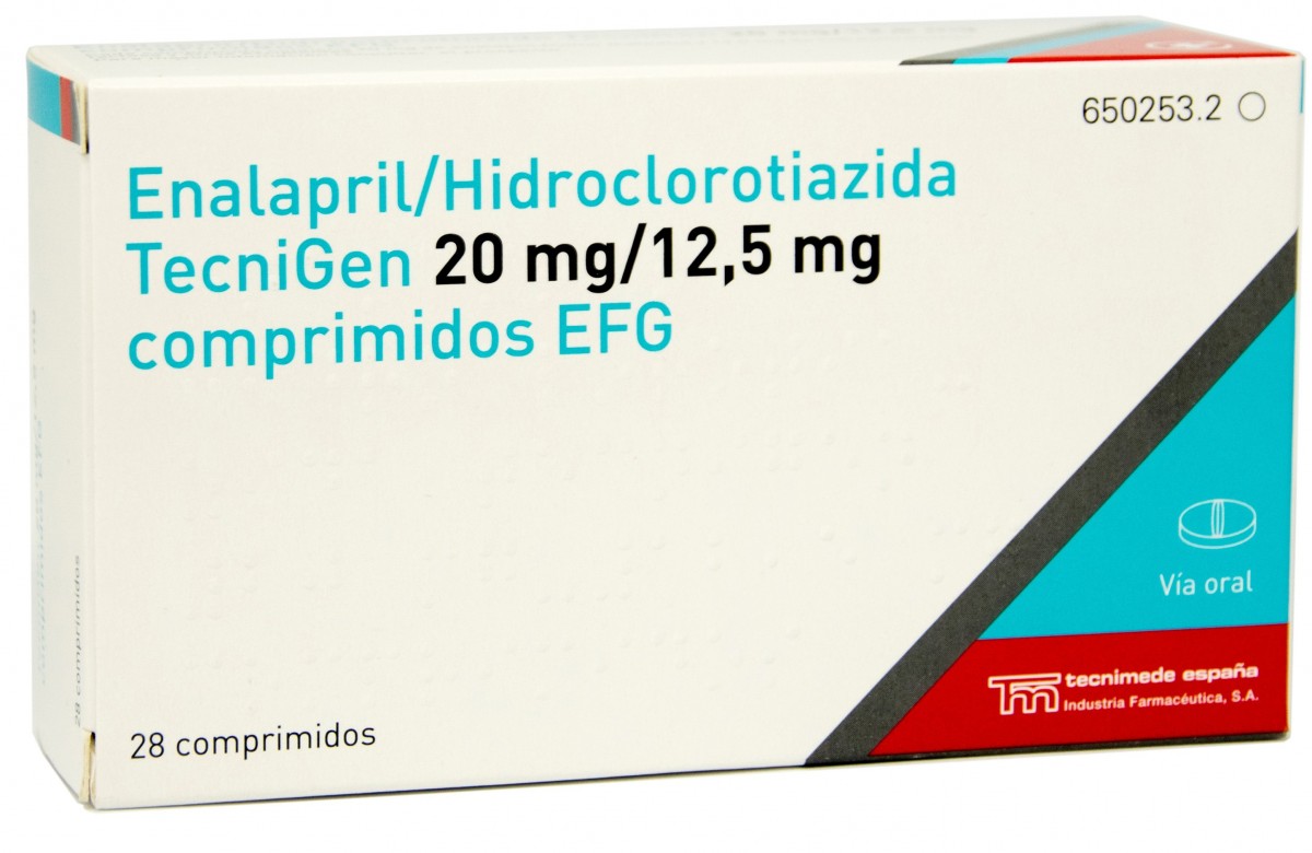 ENALAPRIL/HIDROCLOROTIAZIDA TECNIGEN 20/12.5 mg COMPRIMIDOS EFG, 28 comprimidos fotografía del envase.
