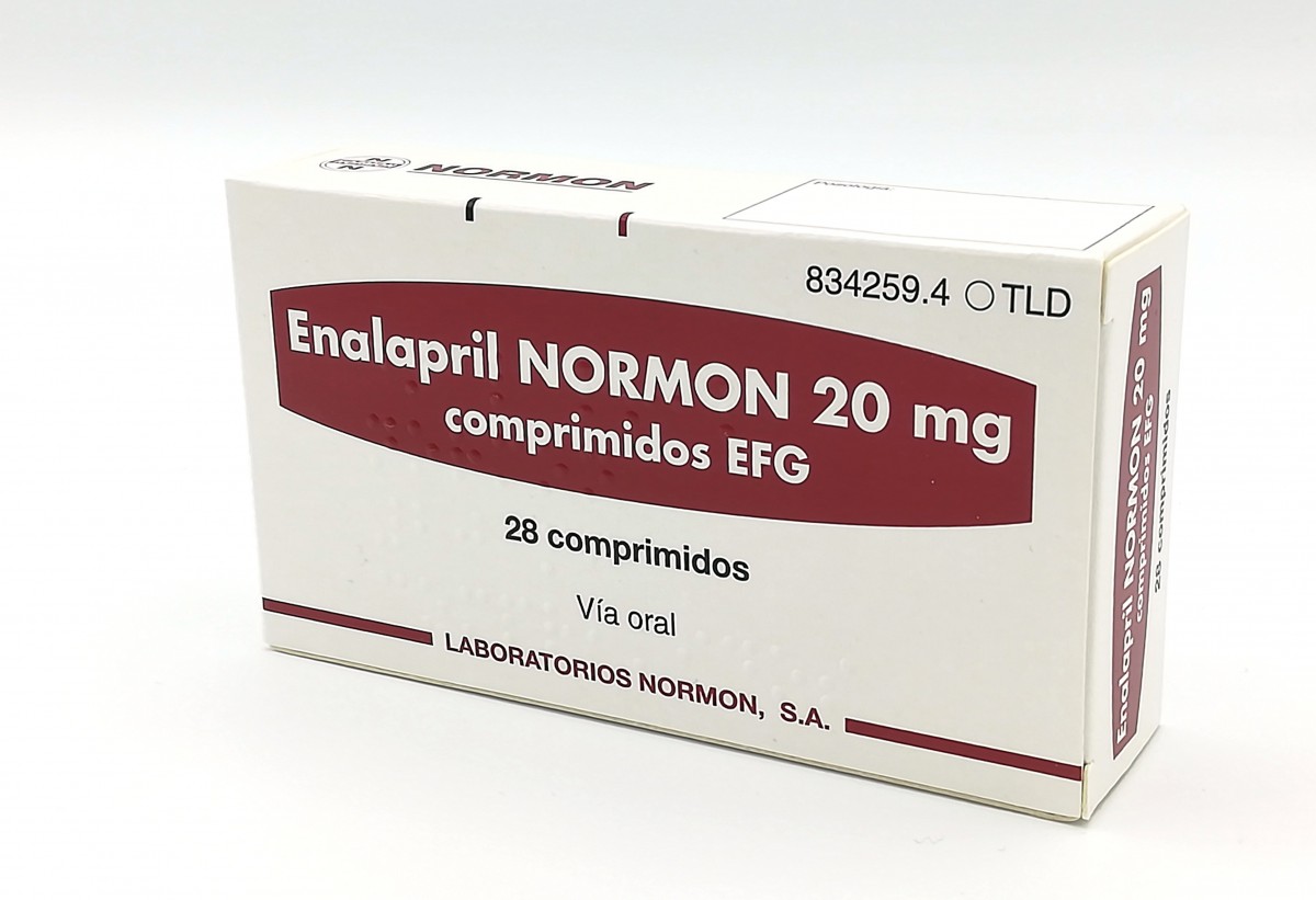 ENALAPRIL NORMON 20 mg COMPRIMIDOS EFG , 28 comprimidos fotografía del envase.