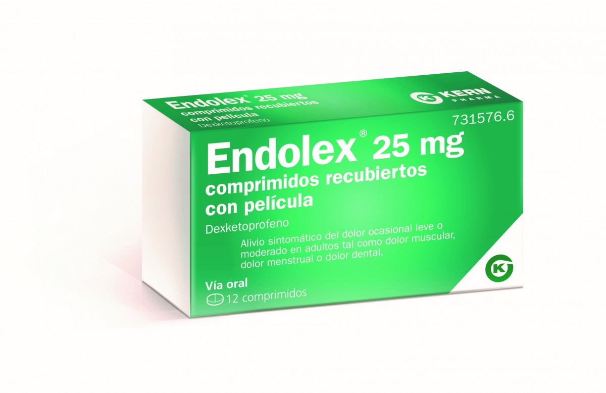 ENDOLEX 25 MG COMPRIMIDOS RECUBIERTOS CON PELICULA , 12 comprimidos (PA/Al/PVC/Al) fotografía del envase.
