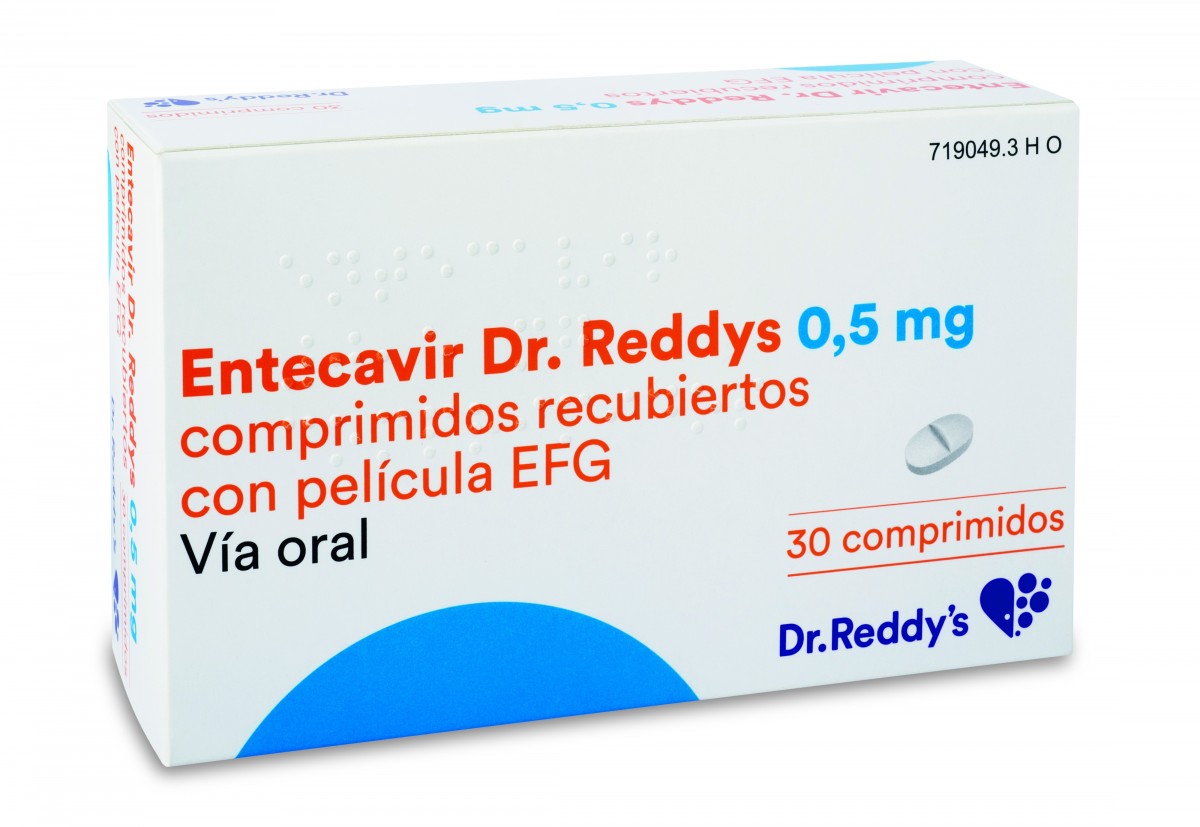 ENTECAVIR DR. REDDYS 0,5 MG COMPRIMIDOS RECUBIERTOS CON PELICULA EFG, 30 comprimidos fotografía del envase.
