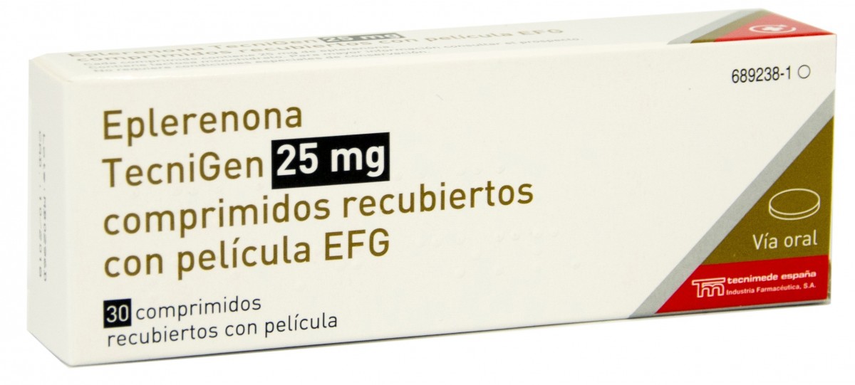 EPLERENONA TECNIGEN 25 mg COMPRIMIDOS RECUBIERTOS CON PELICULA EFG, 30 comprimidos fotografía del envase.