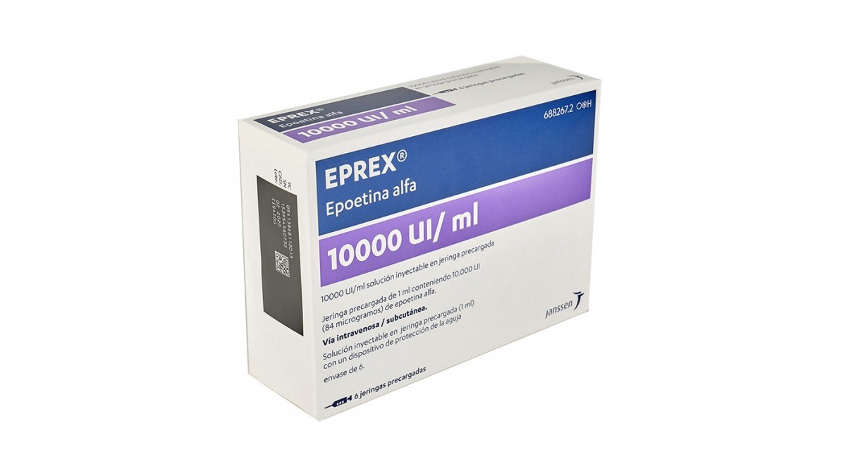EPREX 10000 UI/1 ml SOLUCION INYECTABLE EN JERINGAS PRECARGADAS , 6 jeringas precargadas de 0,6 ml fotografía del envase.