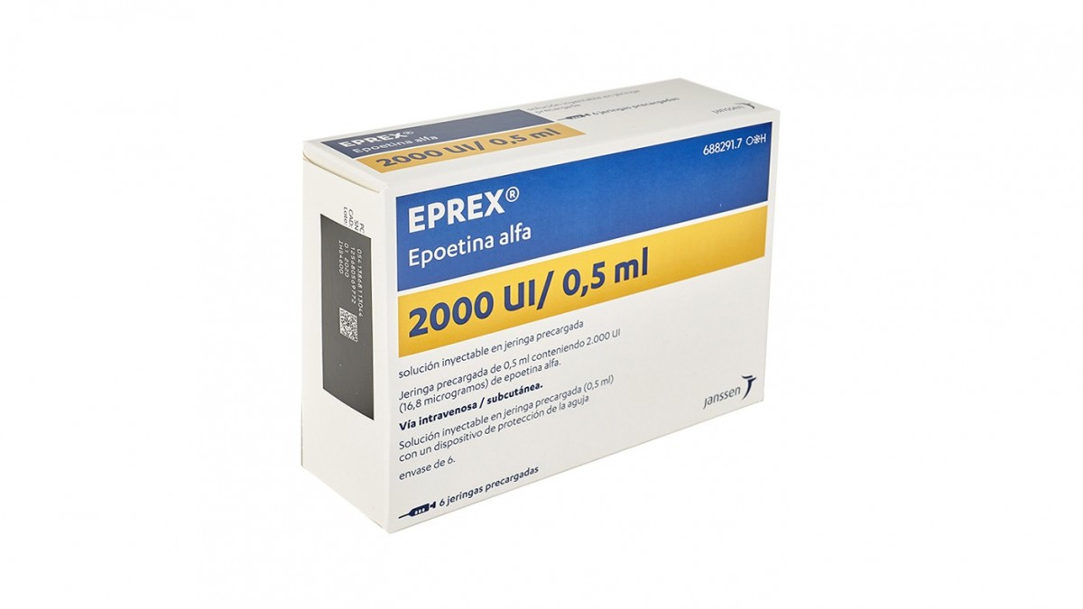 EPREX 2000 UI/0,5 ml SOLUCION INYECTABLE EN JERINGAS PRECARGADAS , 6 jeringas precargadas de 0,5 ml fotografía del envase.
