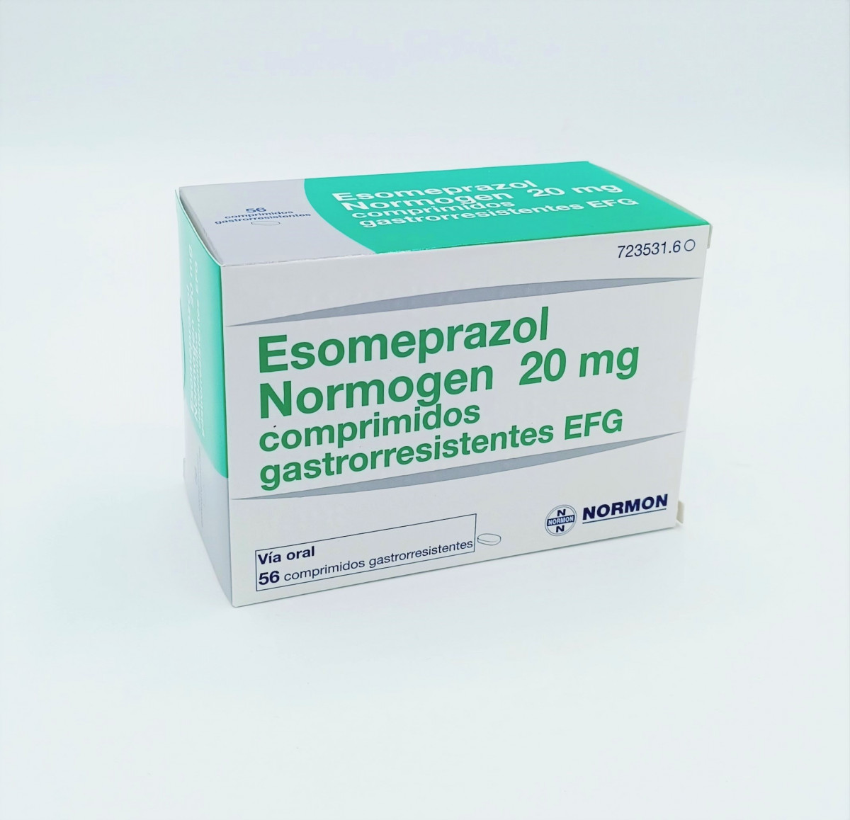 ESOMEPRAZOL NORMOGEN 20 MG COMPRIMIDOS GASTRORRESISTENTES EFG 56 comprimidos (Blister OPA/Al/PE-Al/PE) fotografía del envase.