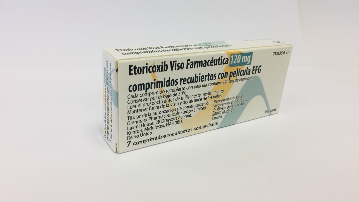 ETORICOXIB VISO FARMACEUTICA 120 MG COMPRIMIDOS RECUBIERTOS CON PELICULA EFG, 7 comprimidos fotografía del envase.