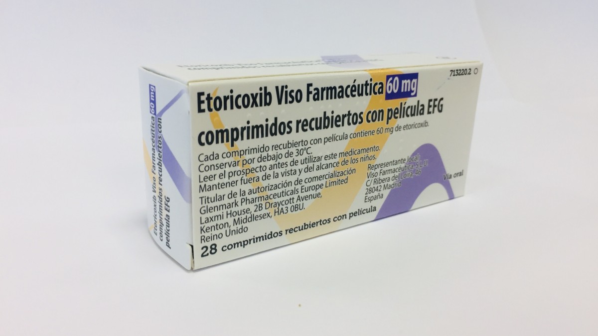 ETORICOXIB VISO FARMACEUTICA 60 MG COMPRIMIDOS RECUBIERTOS CON PELICULA EFG, 28 comprimidos fotografía del envase.