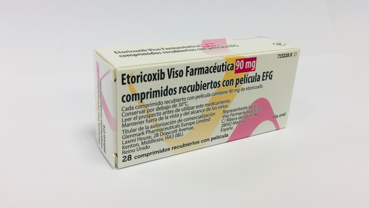 ETORICOXIB VISO FARMACEUTICA 90 MG COMPRIMIDOS RECUBIERTOS CON PELICULA EFG, 28 comprimidos fotografía del envase.