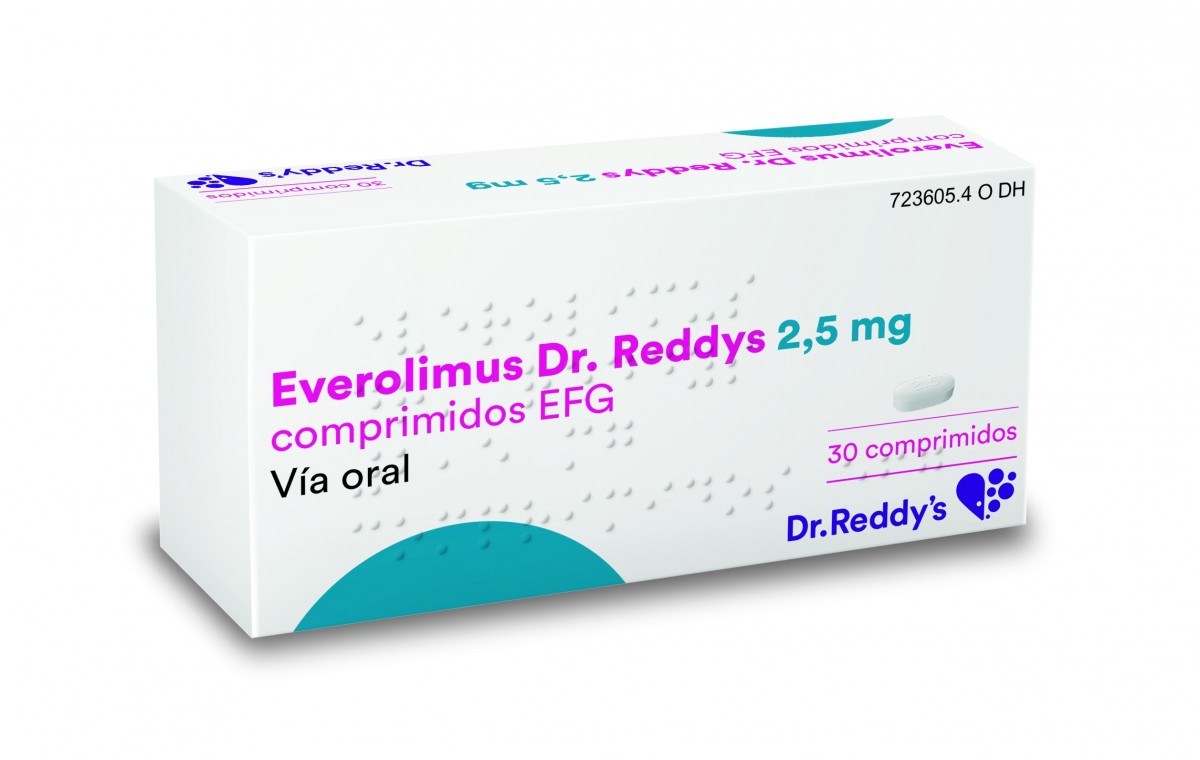 EVEROLIMUS DR. REDDYS 2,5 MG COMPRIMIDOS EFG, 30 comprimidos fotografía del envase.