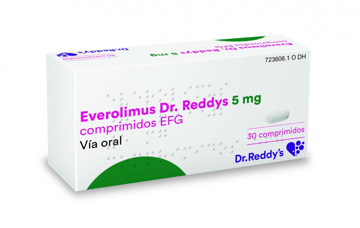 EVEROLIMUS DR. REDDYS 5 MG COMPRIMIDOS EFG, 30 comprimidos fotografía del envase.