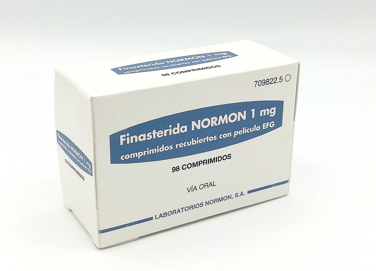 FINASTERIDA NORMON 1 mg COMPRIMIDOS RECUBIERTOS CON PELICULA EFG , 98 comprimidos fotografía del envase.