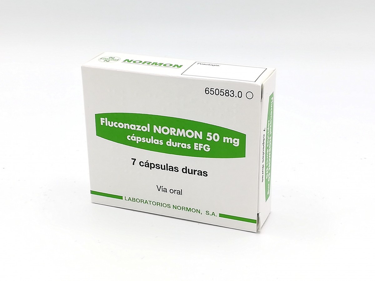 FLUCONAZOL NORMON  50 mg CAPSULAS DURAS EFG , 7 cápsulas fotografía del envase.