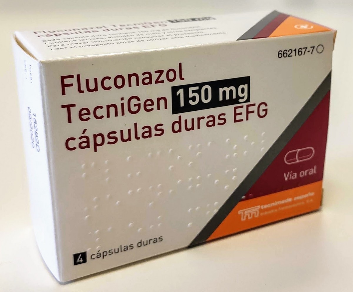 FLUCONAZOL TECNIGEN 150 mg CAPSULAS DURAS EFG, 4 cápsulas fotografía del envase.