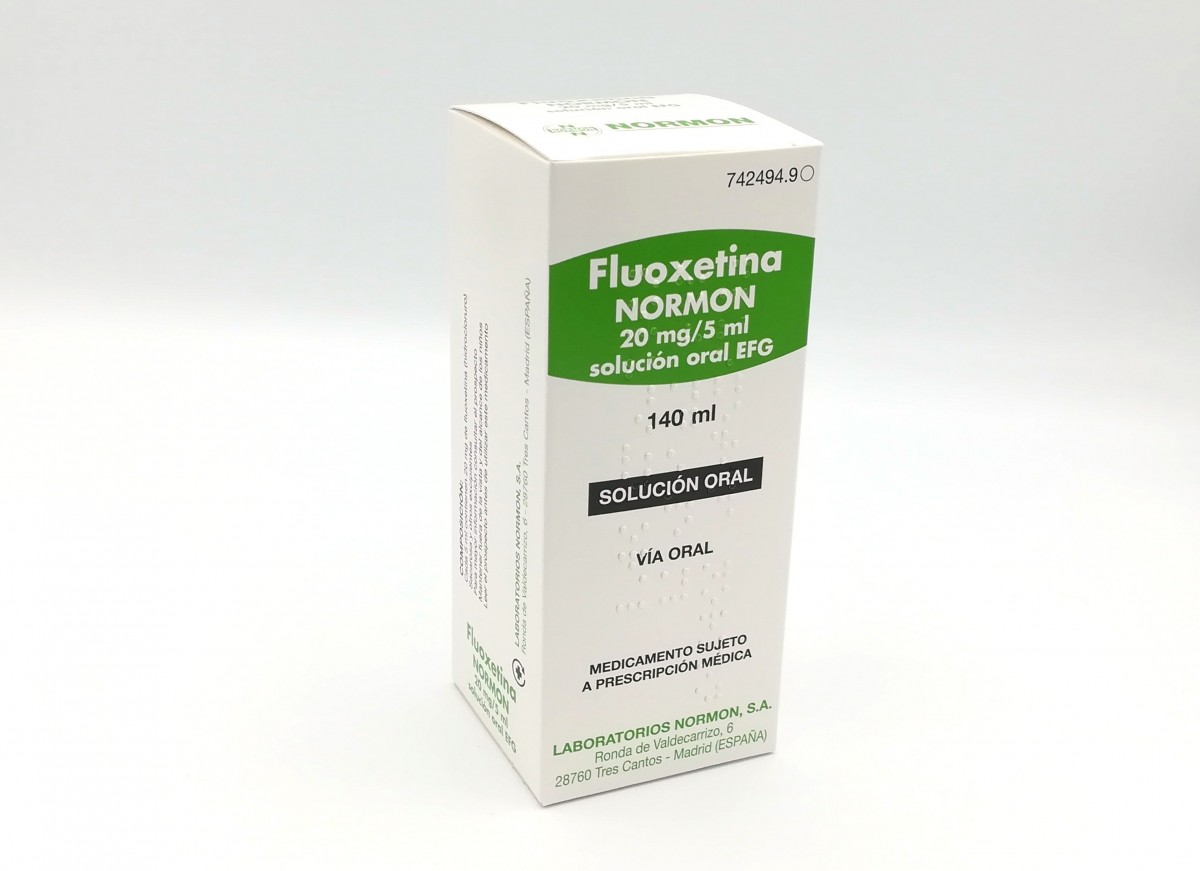 FLUOXETINA NORMON 20 mg/5 ml SOLUCION ORAL EFG , 1 frasco de 140 ml fotografía del envase.