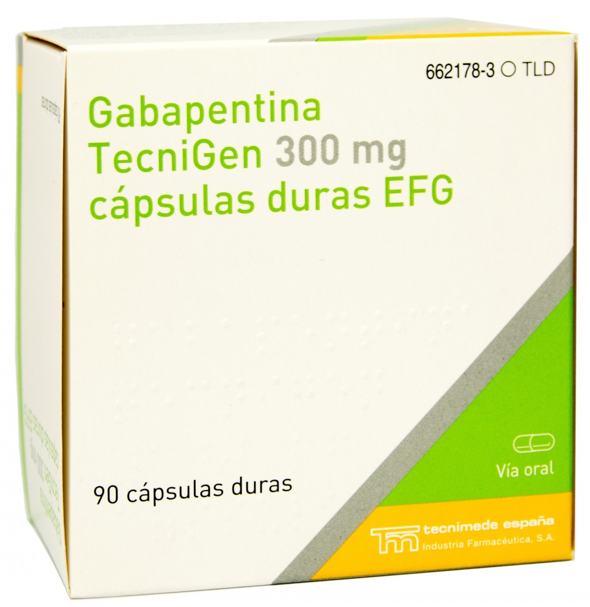 GABAPENTINA TECNIGEN 300 mg CAPSULAS DURAS EFG, 90 cápsulas fotografía del envase.