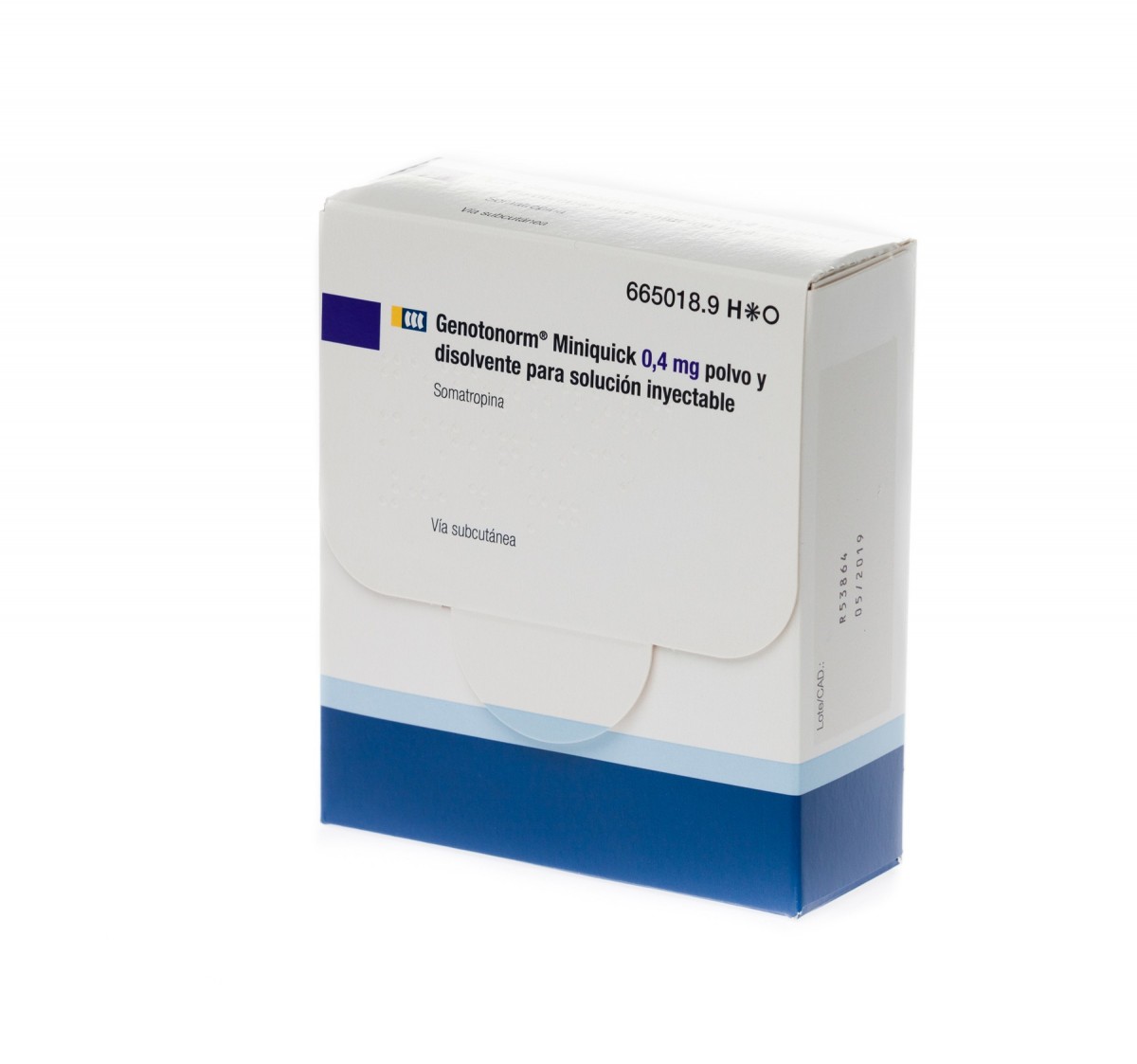 GENOTONORM MINIQUICK 0,4 mg POLVO Y DISOLVENTE PARA SOLUCION INYECTABLE 28 (4 x 7) viales de doble cámara fotografía del envase.