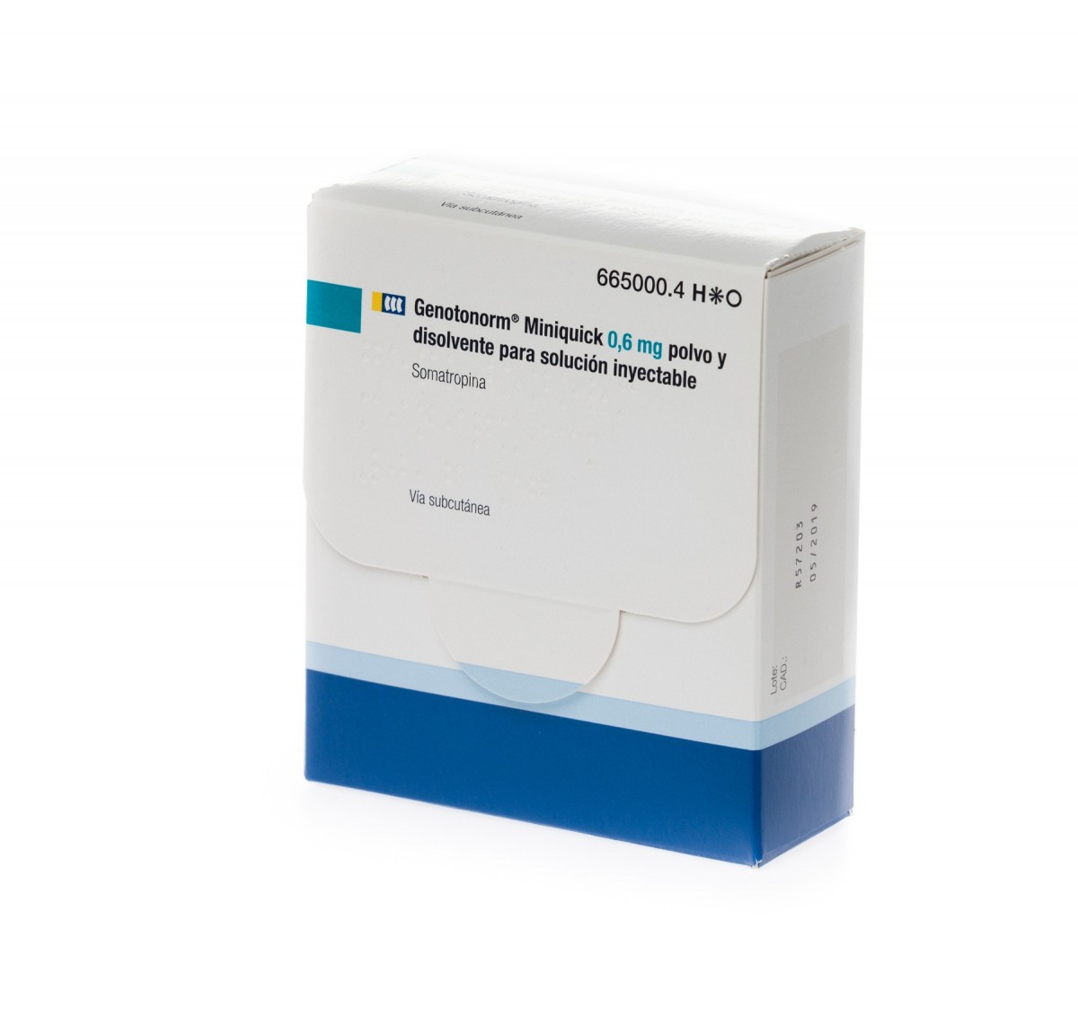 GENOTONORM MINIQUICK 0,6 mg POLVO Y DISOLVENTE PARA SOLUCION INYECTABLE 28 (4 x 7) viales de doble cámara fotografía del envase.