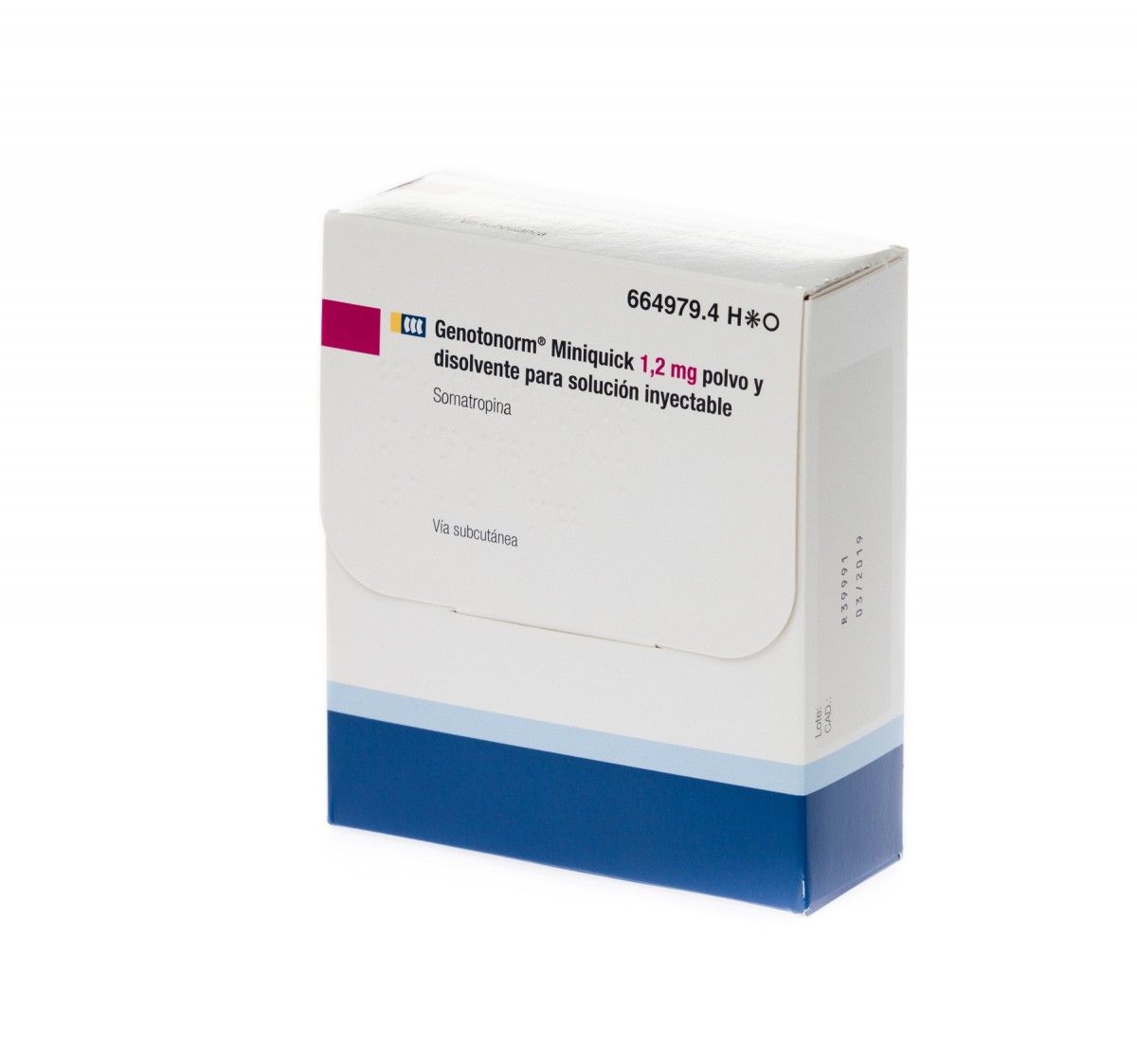 GENOTONORM MINIQUICK 1,2 mg POLVO Y DISOLVENTE PARA SOLUCION INYECTABLE 7 viales de doble cámara fotografía del envase.