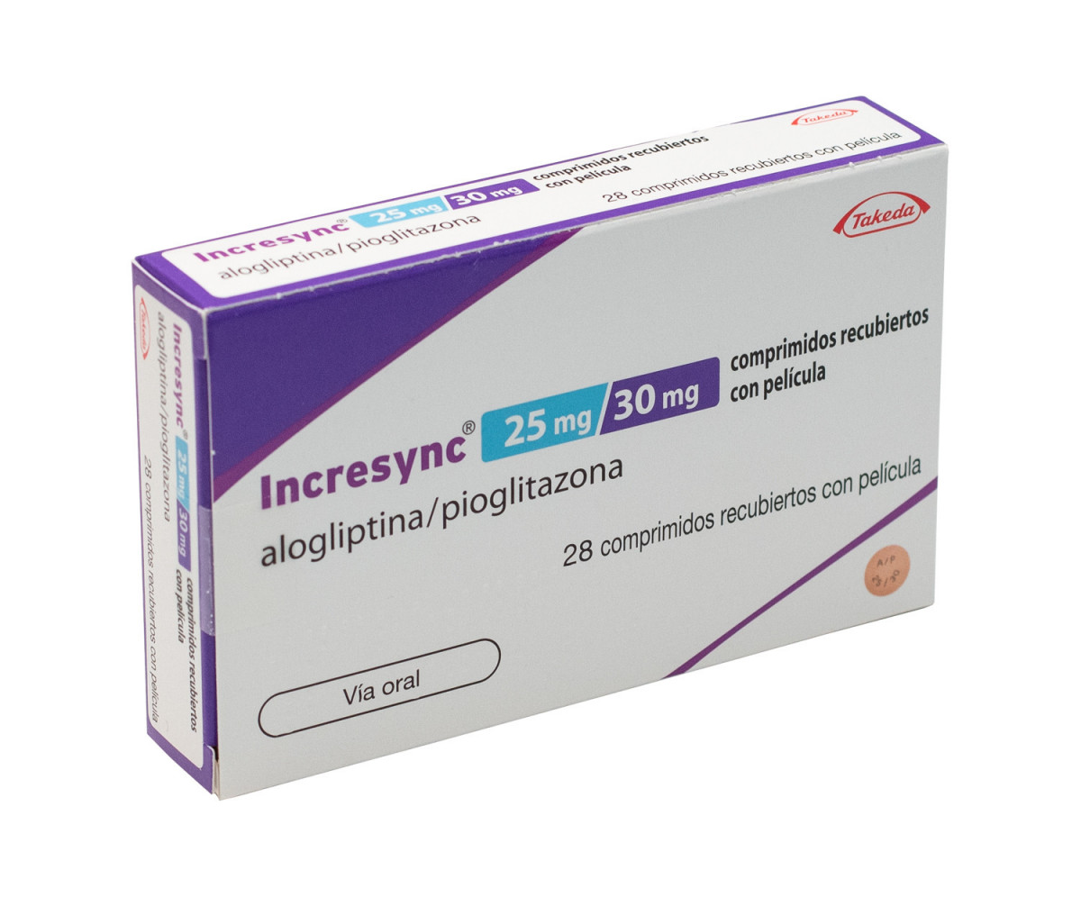 Incresync 25 mg/30 mg comprimidos recubiertos con pelicula 28 comprimidos fotografía del envase.