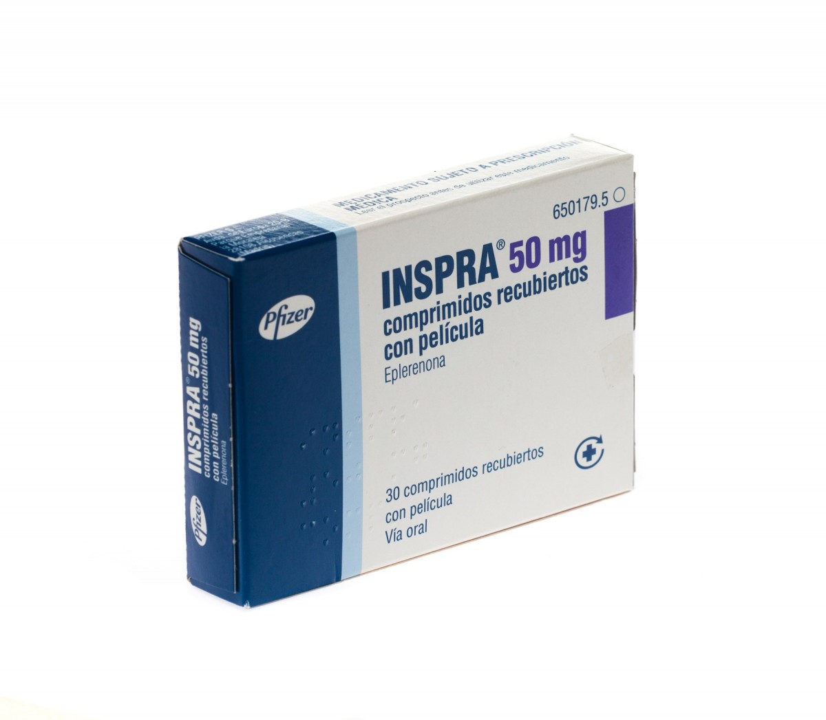 INSPRA 50 mg COMPRIMIDOS RECUBIERTOS CON PELICULA , 30 comprimidos fotografía del envase.