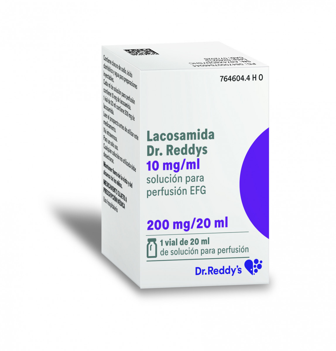 LACOSAMIDA DR REDDYS 10 MG/ML SOLUCION PARA PERFUSION EFG, 1 vial de 20 ml fotografía del envase.