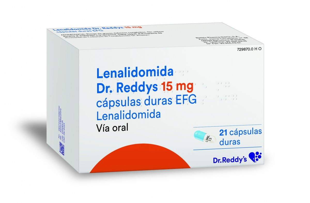 LENALIDOMIDA DR. REDDYS 15 MG CAPSULAS DURAS EFG, 21 cápsulas fotografía del envase.