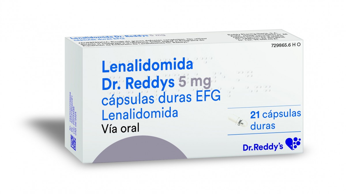LENALIDOMIDA DR. REDDYS 5 MG CAPSULAS DURAS EFG, 21 cápsulas fotografía del envase.