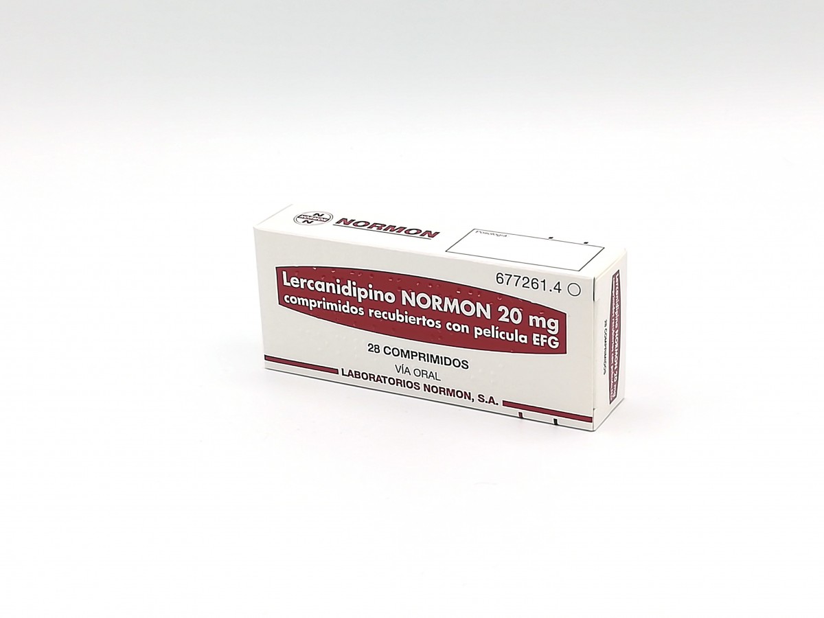 LERCANIDIPINO NORMON 20 mg COMPRIMIDOS RECUBIERTOS CON PELICULA EFG, 28 comprimidos fotografía del envase.