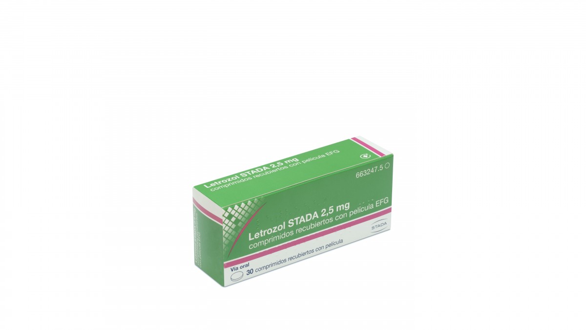 LETROZOL STADA 2,5 mg COMPRIMIDOS RECUBIERTOS CON PELICULA EFG , 30 comprimidos fotografía del envase.