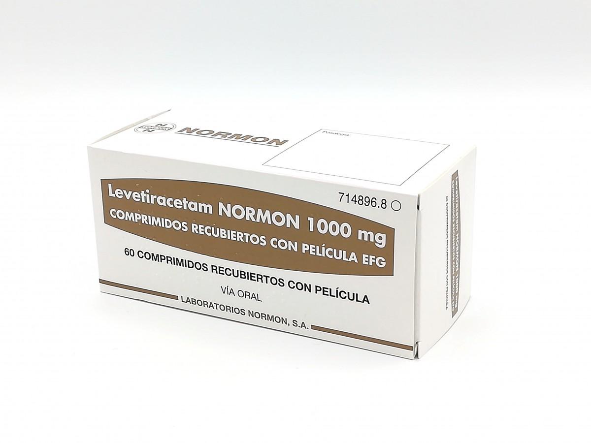 LEVETIRACETAM NORMON 1000 mg COMPRIMIDOS RECUBIERTOS CON PELICULA EFG, 30 comprimidos fotografía del envase.