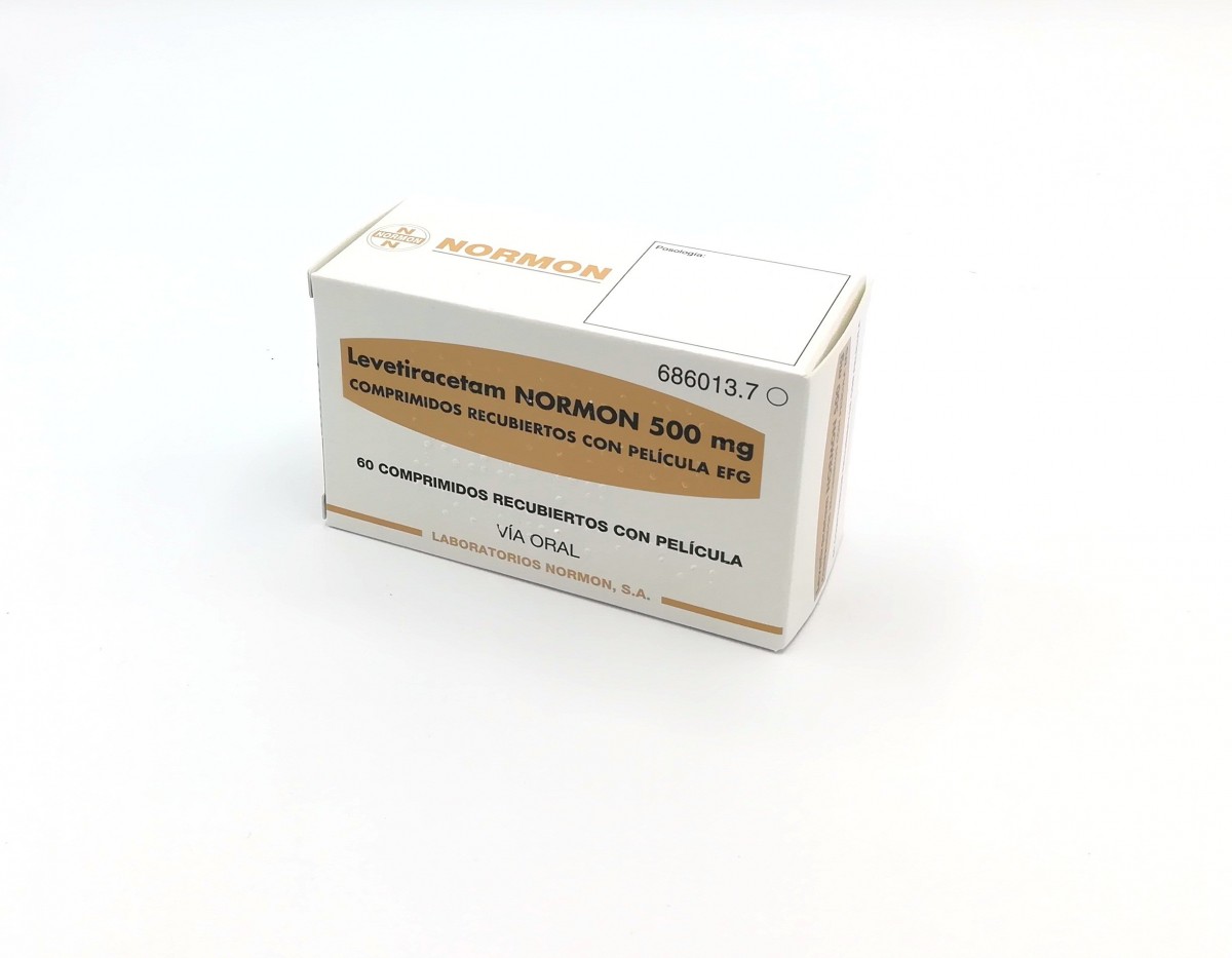 LEVETIRACETAM NORMON 500 mg COMPRIMIDOS RECUBIERTOS CON PELICULA EFG, 60 comprimidos fotografía del envase.