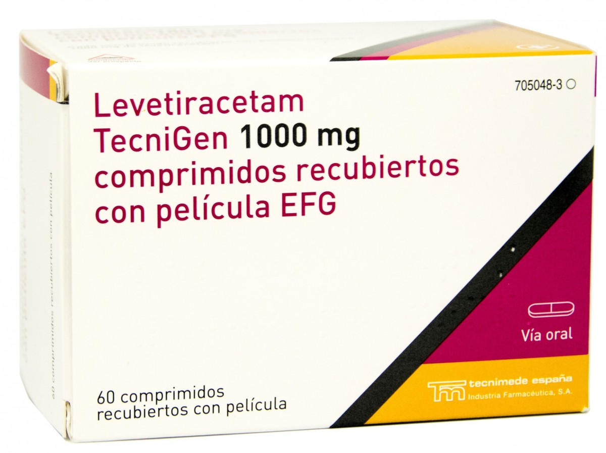 LEVETIRACETAM TECNIGEN 1000  mg COMPRIMIDOS RECUBIERTOS CON PELICULA EFG , 60 comprimidos fotografía del envase.
