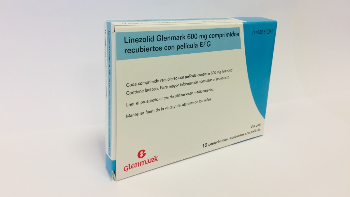 LINEZOLID GLENMARK 600 MG COMPRIMIDOS RECUBIERTOS CON PELICULA EFG, 10 comprimidos fotografía del envase.
